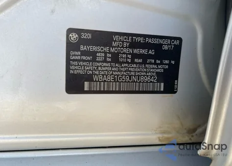 2018 BMW 320 I z USA, uszkodzony, nr VIN WBA8E1G59JNU89642